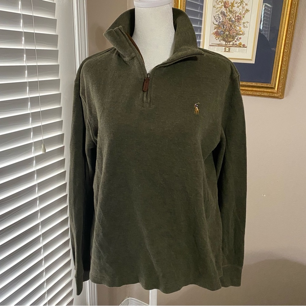 Polo Ralph Lauren Men's Small Estate Rib 1/4 Zip Sweater Olive Green Pony Cotton